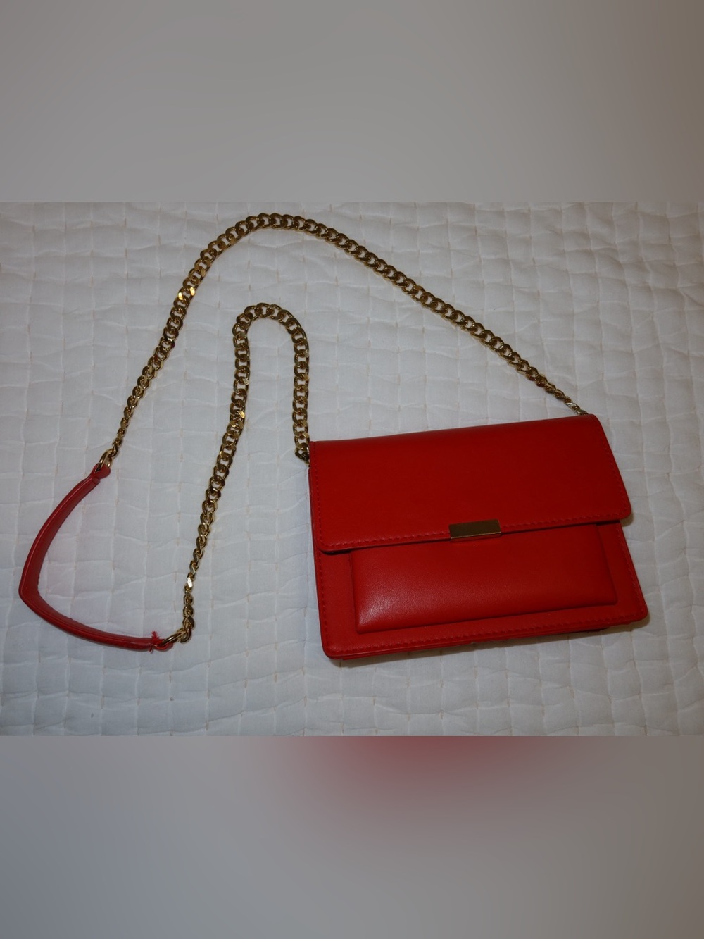 Red Leather Crossbody Bag with Gold Chain